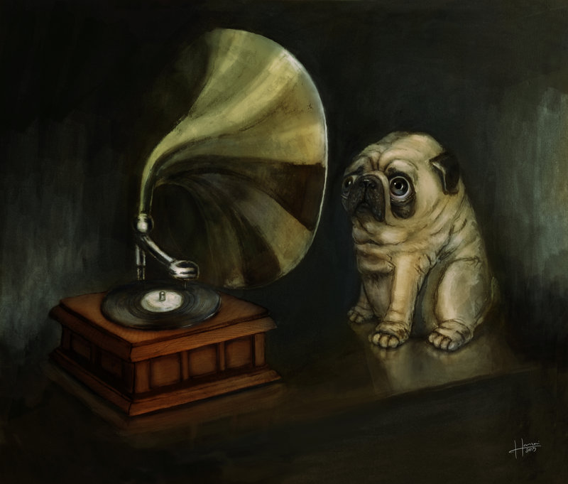 pug_and_his_master_s_voice_by_hankai-d66wz2o